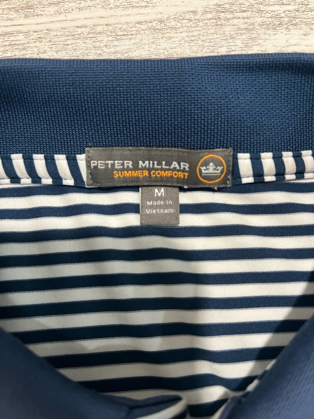 Peter Millar Navy and White Striped Crewneck Sweater